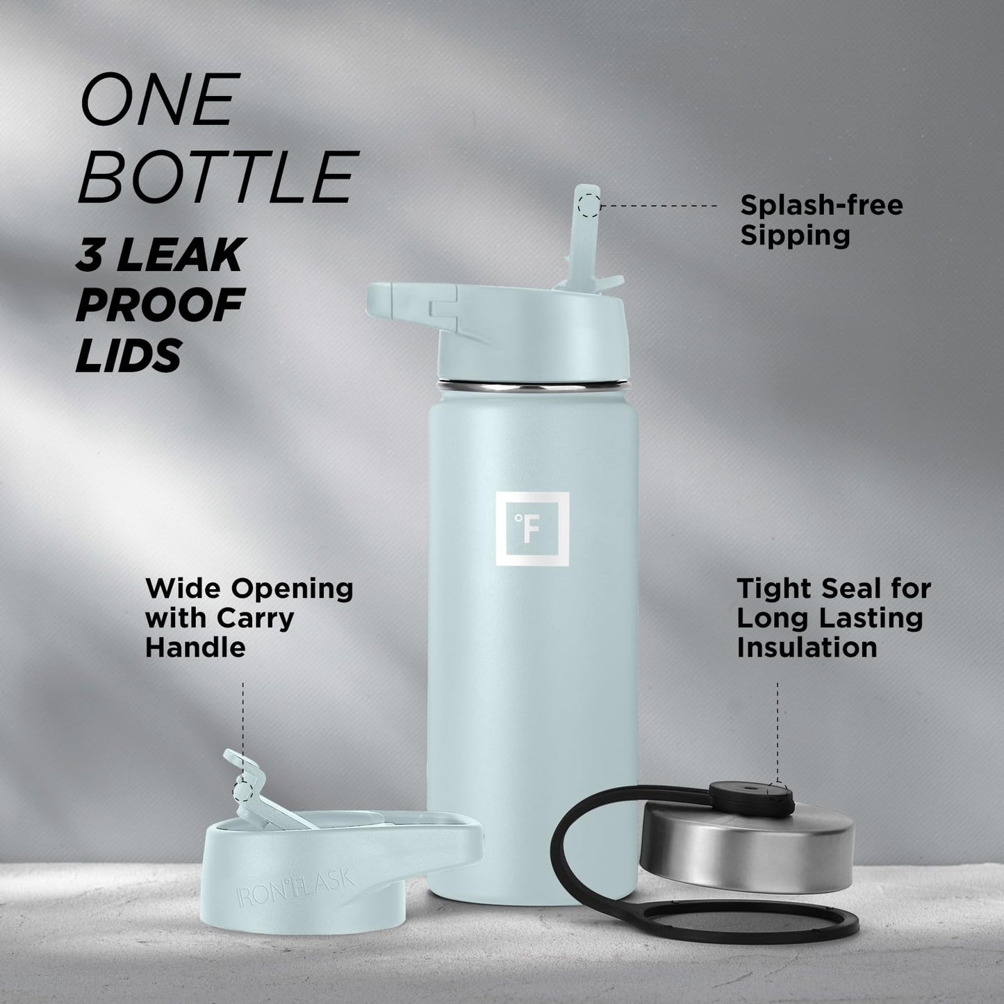 Bouteille d'hydratation de camping et de randonnée IRON °FLASK avec 3 couvercles - Bouteille d'eau en acier inoxydable, à double paroi et isolée sous vide - Anti-fuite et sans BPA (Dark Night, Straw - 32 oz) 