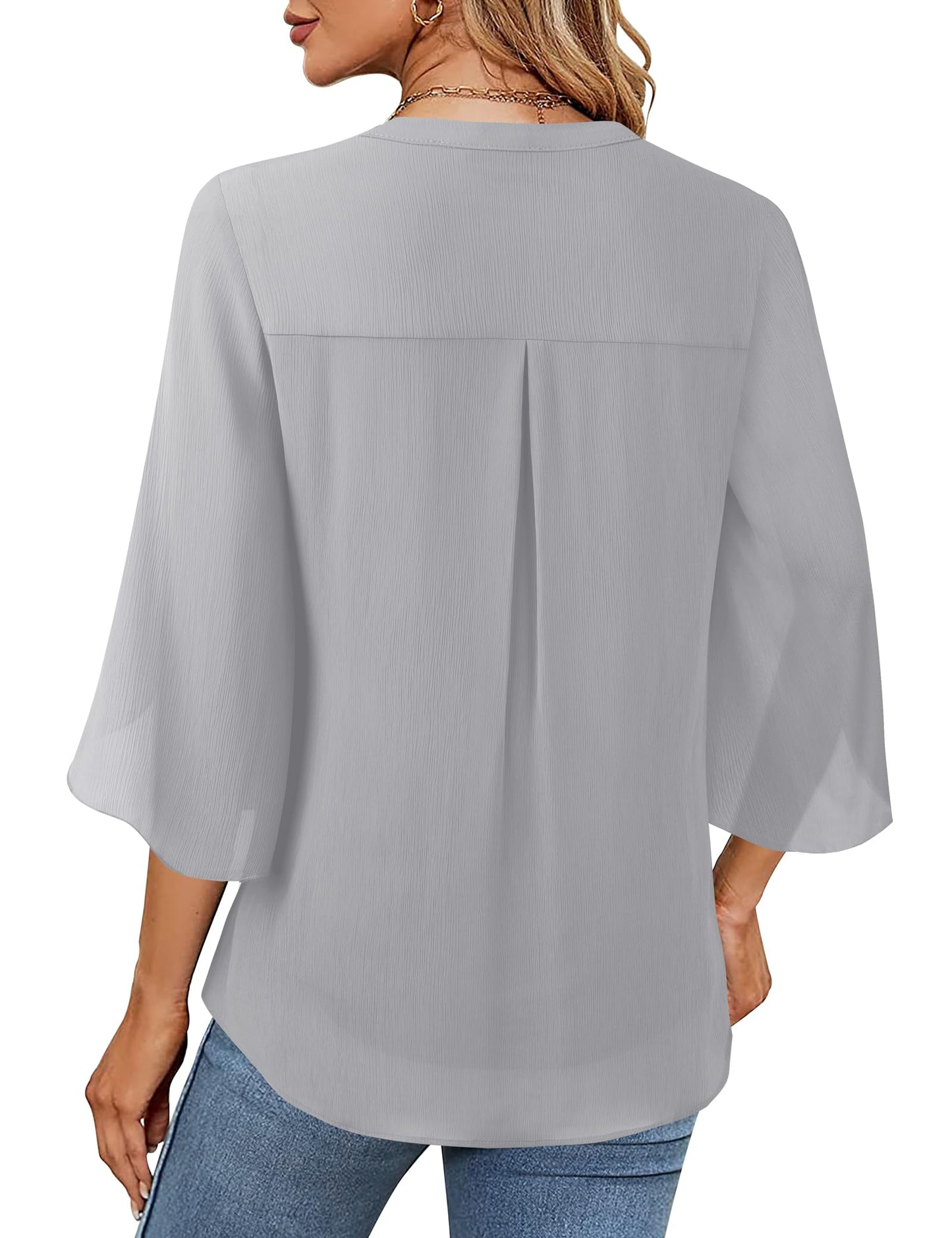 Timeson Women's 3/4 Sleeve Chiffon Blouse Shirt V Neck Dressy Tunic Tops