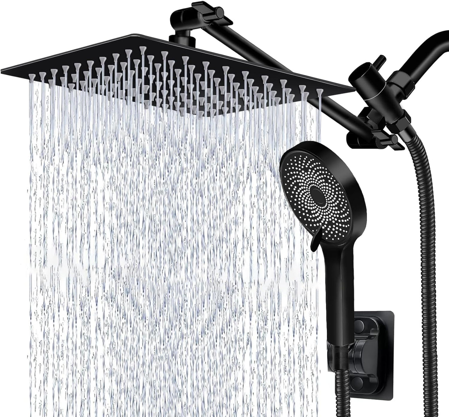 Pommeau de douche, pommeau de douche à effet pluie de 10 pouces avec jet portatif combiné, 3 jets d'eau portatifs avec tuyau de douche de 60 pouces de long (argent) 