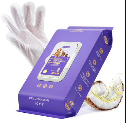 PET Grooming Glove Wipes — 20 Pieces