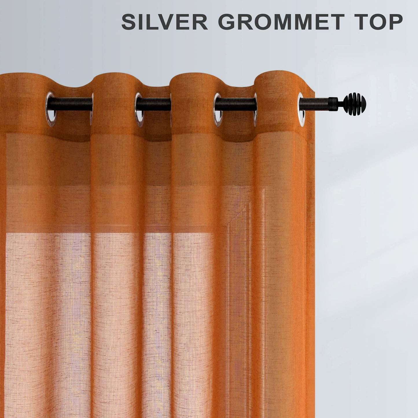 Burnt Orange Sheer Curtains 96 Inches Long for Living Room 2 Panel Set Grommet Window Coverings Pumpkin Winter Curtain for Dining Room Home Office Sunroom Cabin Closet Door Halloween Decor Brown 52x96