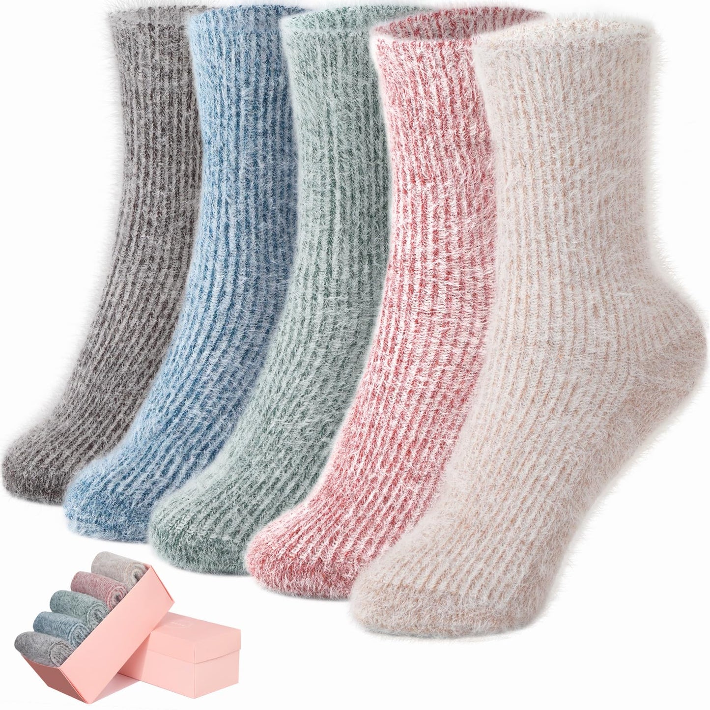 5 Pairs Fuzzy Soft Cozy Comfortable Socks for Women, Casual Sleep Comfy Socks, Perfect Warm Winter Gifts for Women