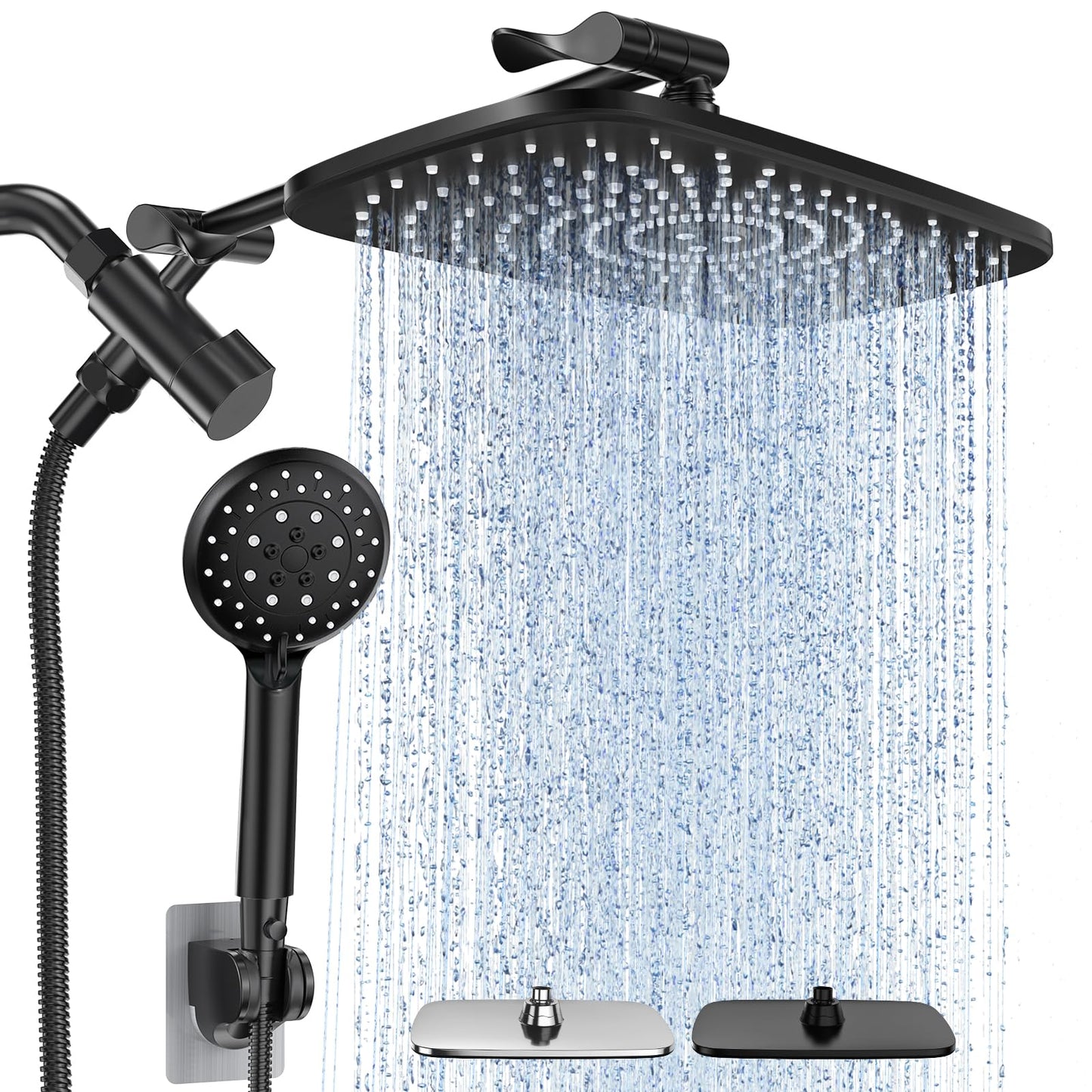 Veken High Pressure Rain Shower Head Combo with Extension Arm- Wide Showerhead with 6 Handheld Water Spray - Adjustable Dual Shower with Anti-Clog Nozzles - Silver Chrome