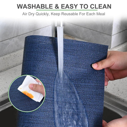 Set of 6 Placemats – Washable Woven Vinyl Table Mats for Dining, Kitchen, Indoor/Outdoor Use