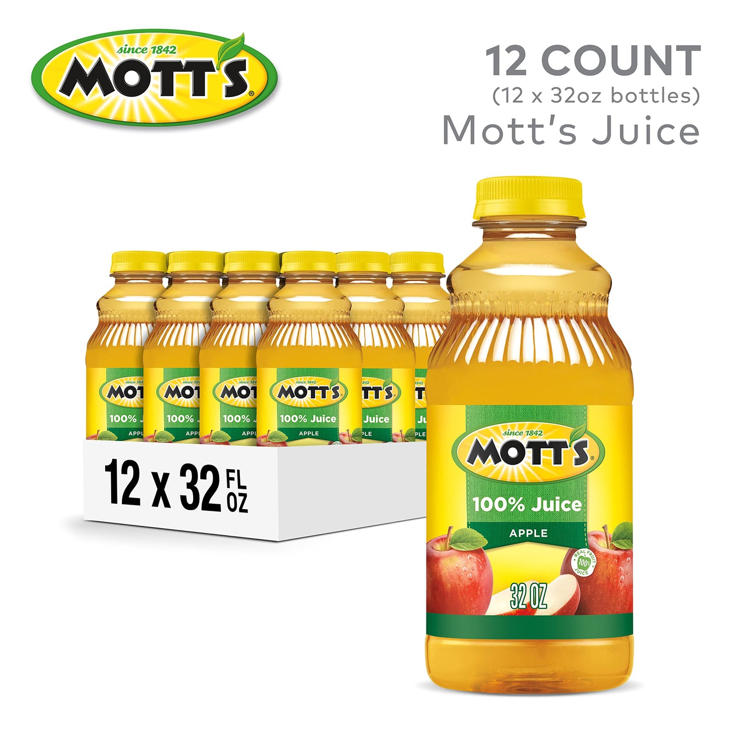 Mott's 100 % Original Apfelsaft, 8-fl-oz-Flaschen, 24 Stück (4 Packungen mit 6 Stück), 2 Portionen Obst, 100 % Fruchtsaft, glutenfrei, koffeinfrei, koscher, enthält keine künstlichen Farbstoffe oder Süßstoffe 