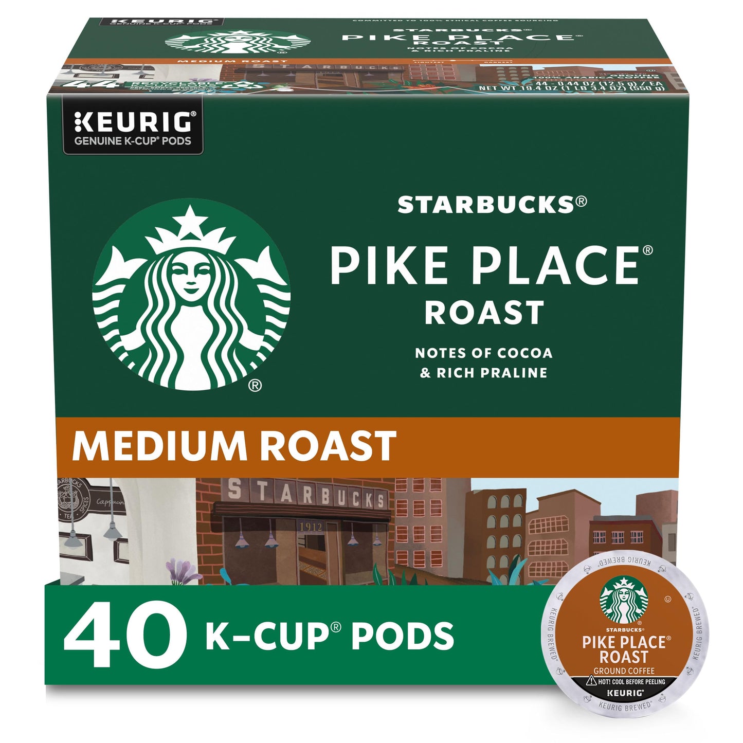 Capsules de café Starbucks K-Cup, pack de variétés de café naturellement aromatisé pour les cafetières Keurig, 100 % arabica, 1 boîte (40 capsules) 