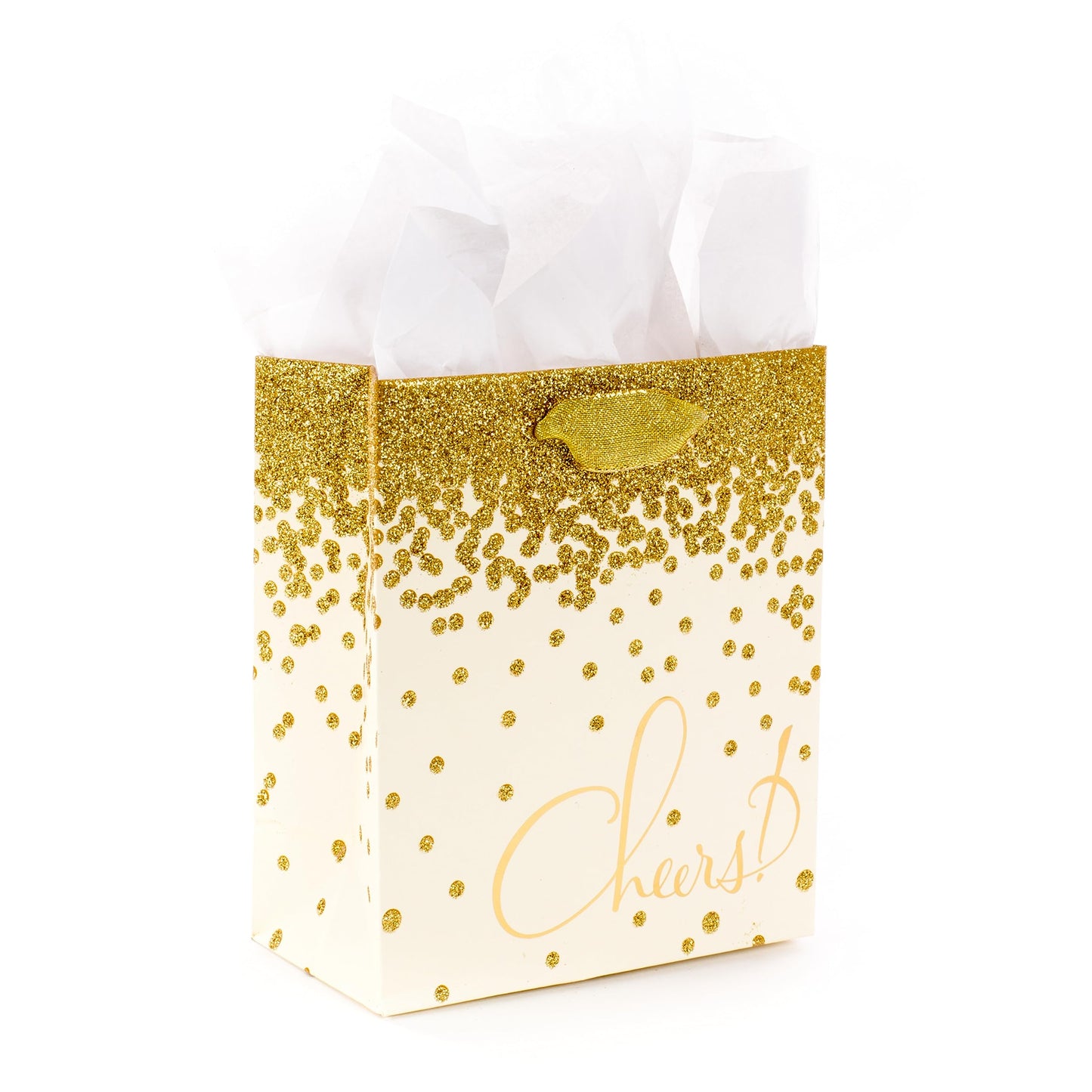 Hallmark 17" Extra Large Gift Bag with Tissue Paper (White with Gold Polka Dots) for Christmas, Hanukkah, Weddings, Engagements, Bridal Showers, Graduations, Retirements, Birthdays, Valentine's Day