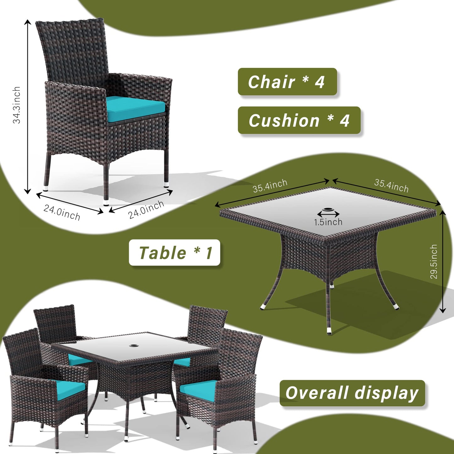 Ensemble de salle à manger de patio 15 pièces Meubles d'extérieur en rotin Ensemble de salle à manger avec 3 plateaux de table carrés en verre 12 chaises avec coussins bleu marine pour patio, arrière-cour, cuisine extérieure, pelouse et jardin 