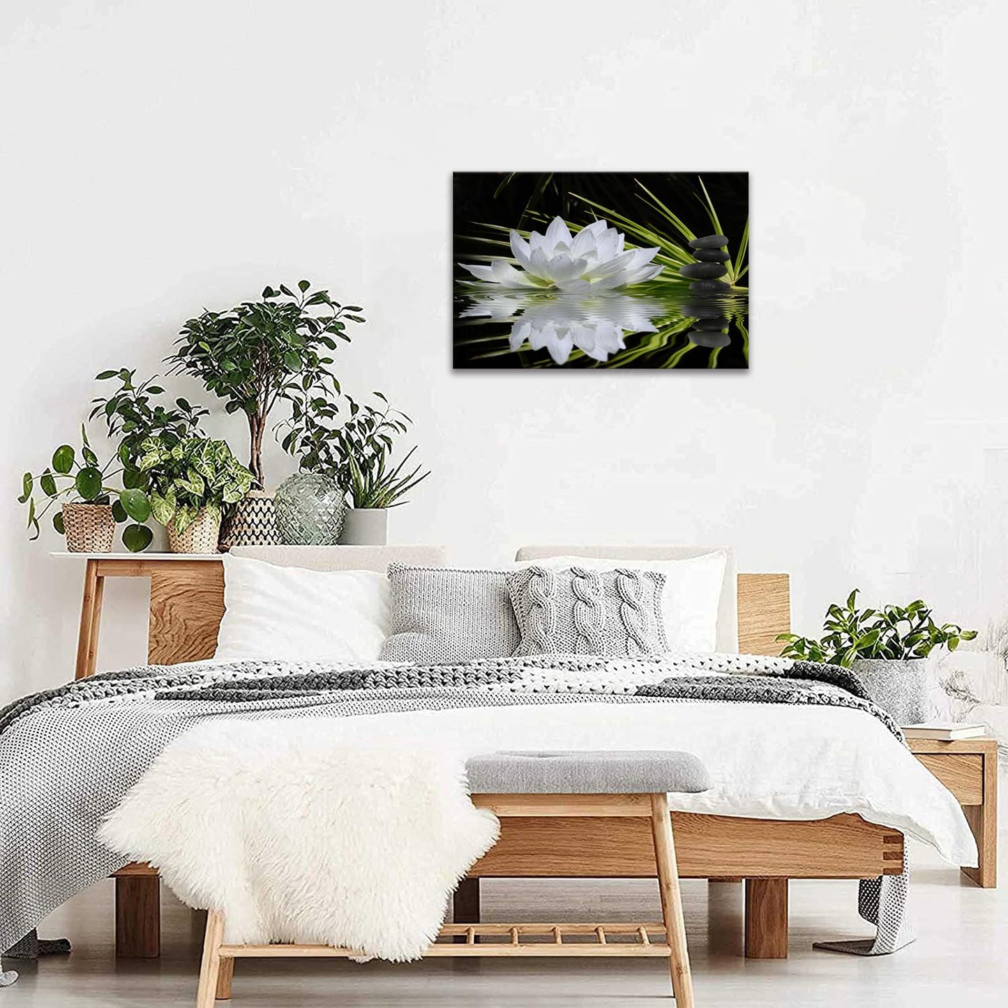 Canvas Prints Art Lotus Floral Pictures Wall Art for Zen Office Decor Meditation Poster Modern Artwork Painting Framed Ready to Hang(12x16inch)