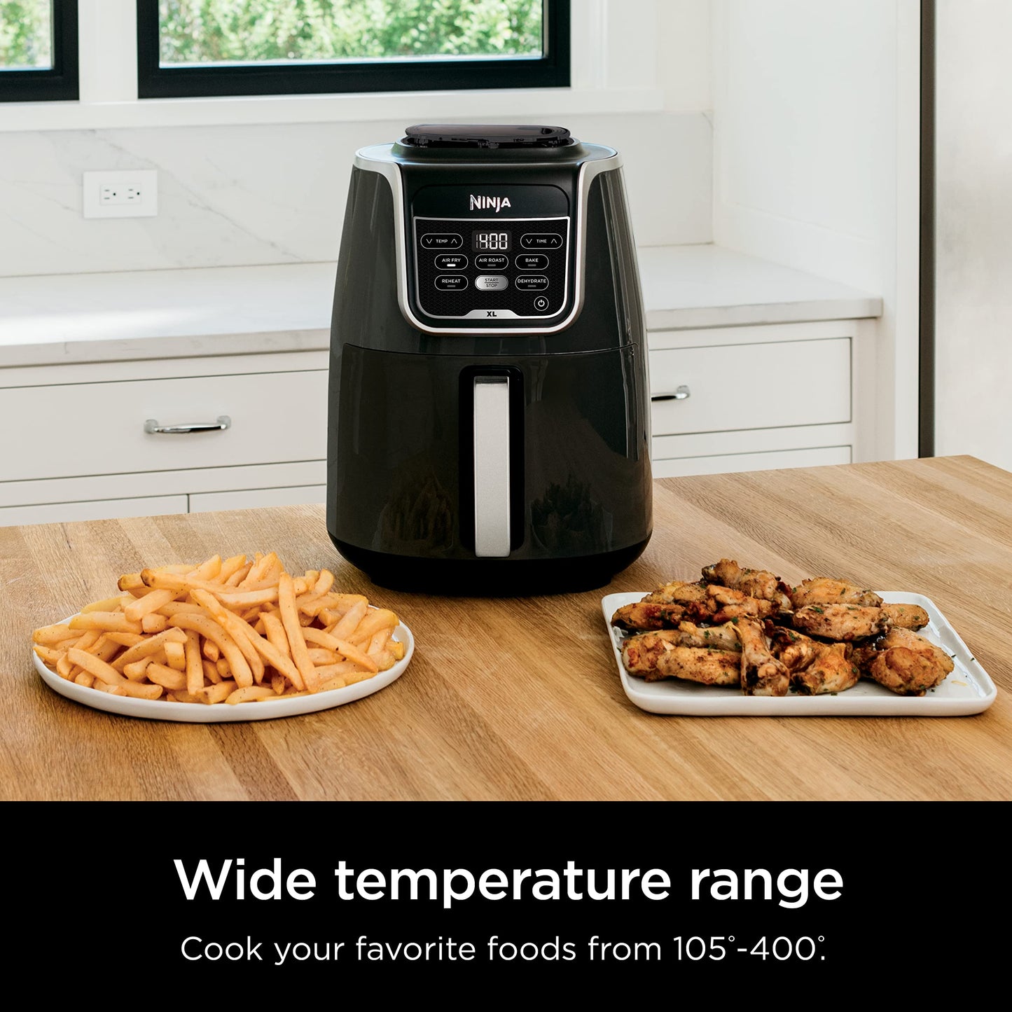 Ninja Air Fryer, Roast, Bake, Air Fry, Roast, Broil, Reheats, & Dehydrates, 4-in-1, Fries, Frozen Food, Veggies, and Juicy Meat, Less Oil, Easy Meals, Healthy Meals, Compact, 4 QT, Grey, AF101