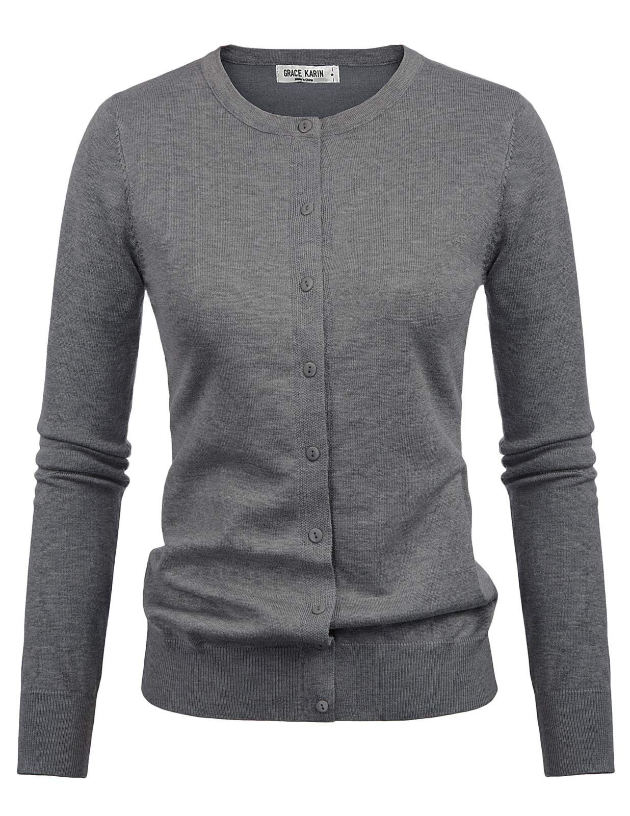 GRACE KARIN Cardigan en tricot à manches longues et col ras du cou pour femme