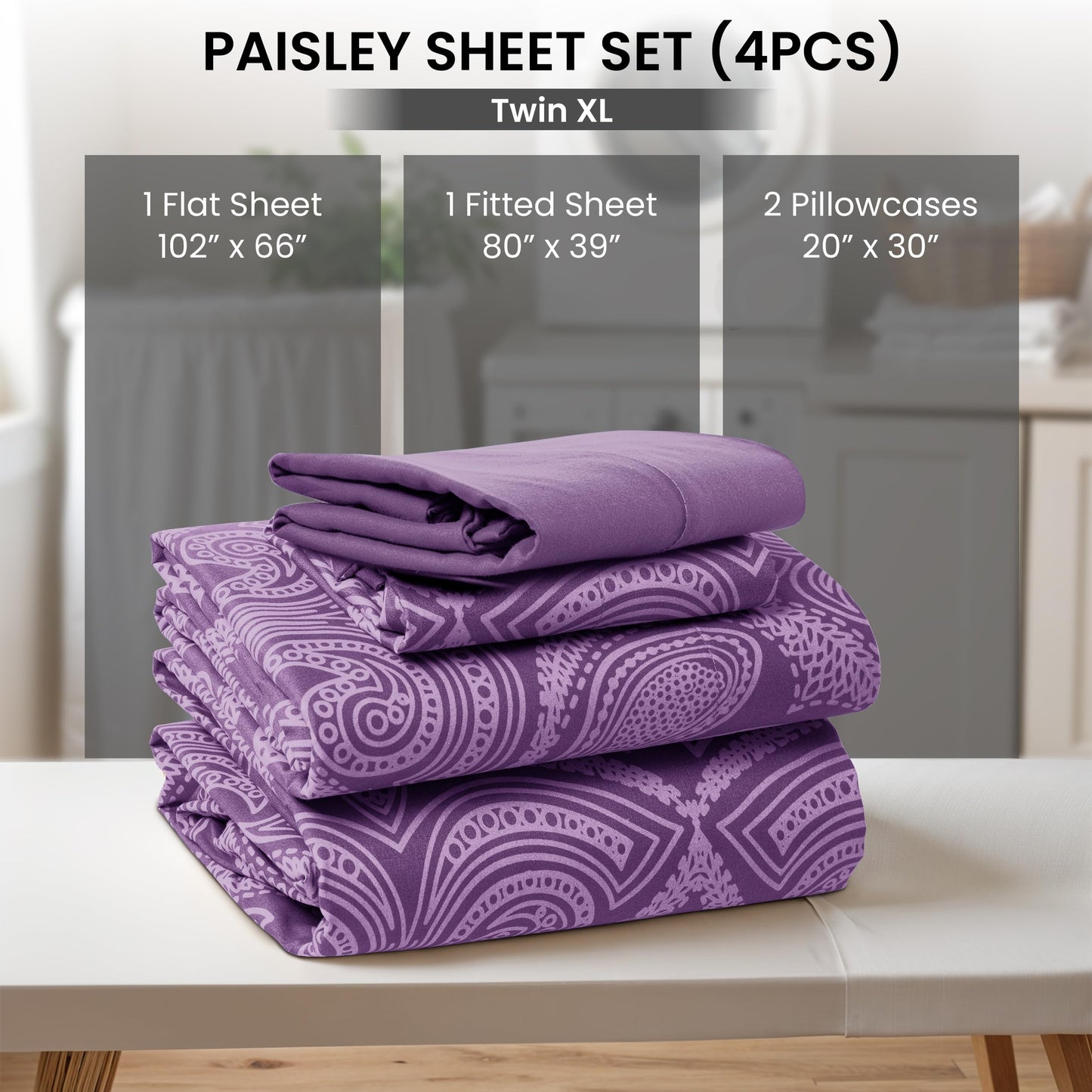 LUX Decor Paisley King Sheet Set, 6 PC Soft Microfiber Wrinkle Free Sheets - Luxurious Printed Bed Sheets Includes Flat Sheet, Fitted Sheet with Deep Pockets, & 4 Pillowcases - Taupe