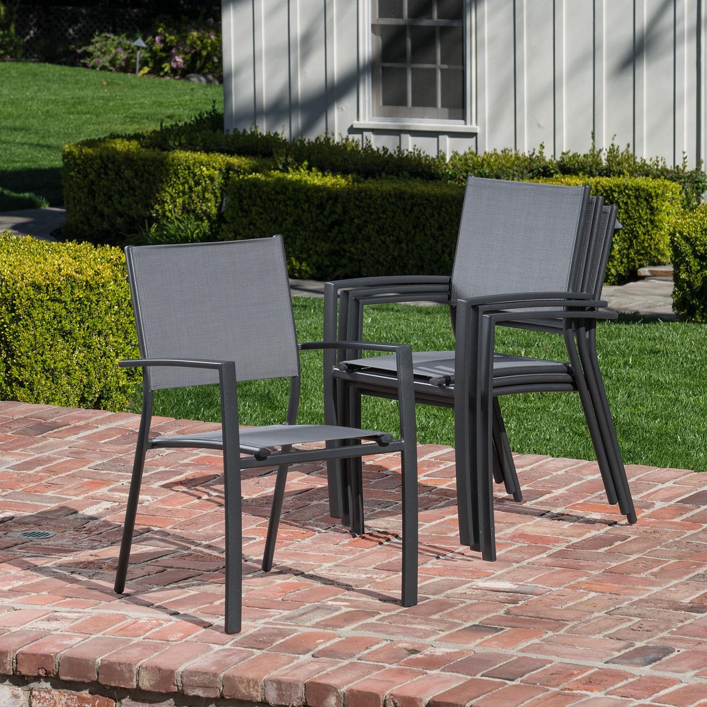 Hanover Naples 11-Piece Patio Dining Set with Rust Resistant Aluminum 40" x 118" Expanding Rectangular Dining Table w/ 10 High-Back Stackable Sling Chairs, Weather-Resistant Outdoor Dining Set for 10