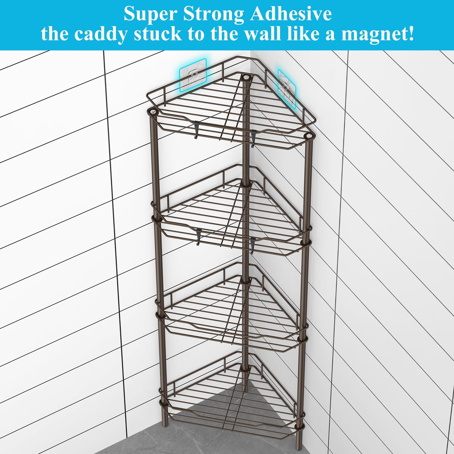 4 Tier Floor Standing Corner Shower Caddy Organizer Shelf with Hooks