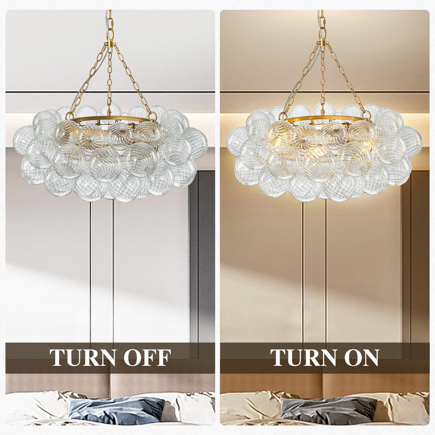 Gold Bubble Chandelier 4-Tier Round Clear Glass Globe Chandeliers 8 Lights 24Inch Dia Blown Glass Pendant Chandelier Light Fixture for Dining Room Bedroom Living Room