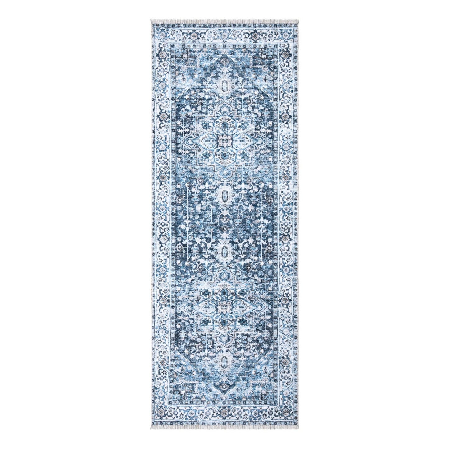 Bloom Rugs Caria, waschbarer, rutschfester Teppich, 4 x 6 Zoll, blauer traditioneller Teppich für Wohnzimmer, Schlafzimmer, Esszimmer und Küche, genaue Größe: 4 x 6 Fuß 