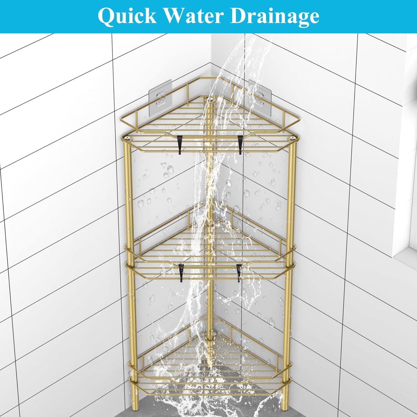 4 Tier Floor Standing Corner Shower Caddy Organizer Shelf with Hooks