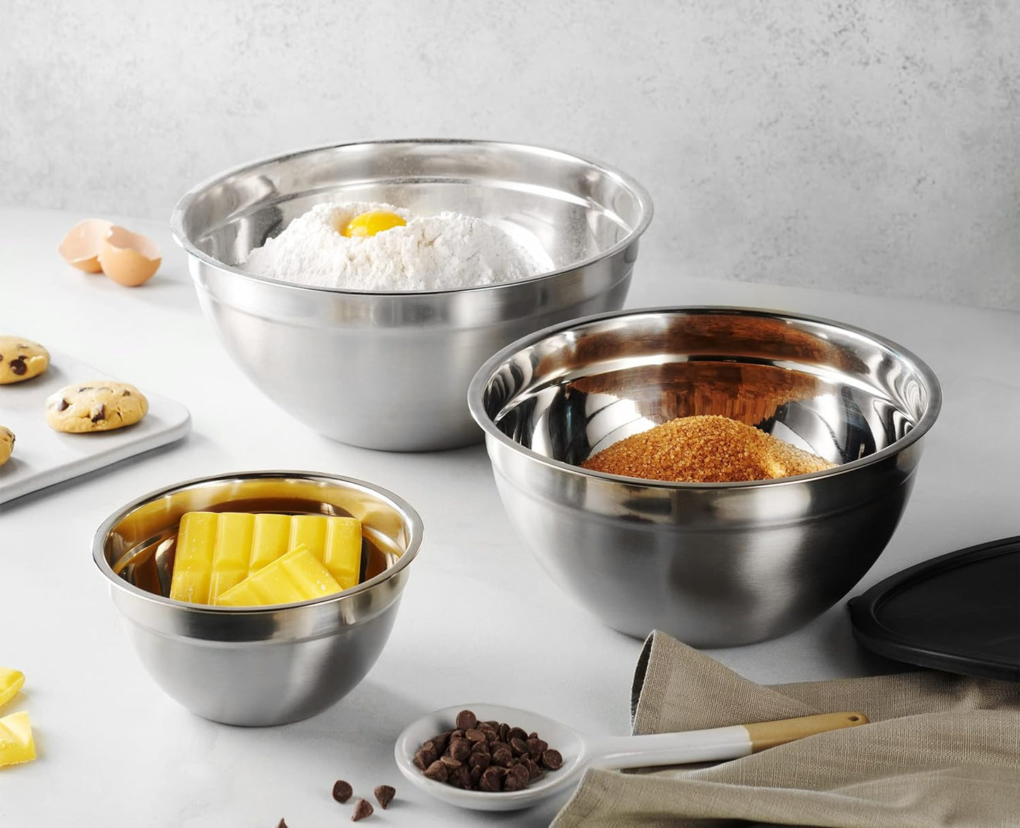 Stainless Steel Mixing Bowls with Airtight Lids – Nesting Set for Cooking, Baking & Storage