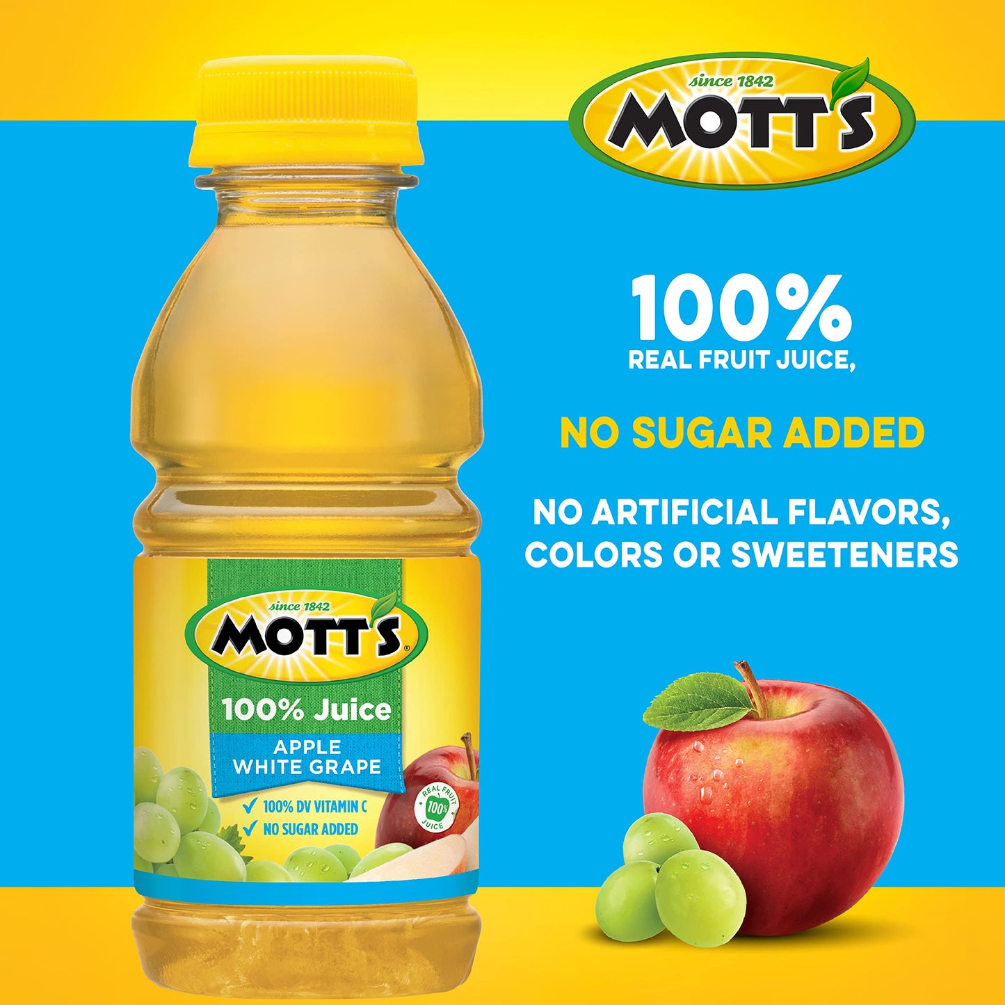 Mott's 100 % Original Apfelsaft, 8-fl-oz-Flaschen, 24 Stück (4 Packungen mit 6 Stück), 2 Portionen Obst, 100 % Fruchtsaft, glutenfrei, koffeinfrei, koscher, enthält keine künstlichen Farbstoffe oder Süßstoffe 