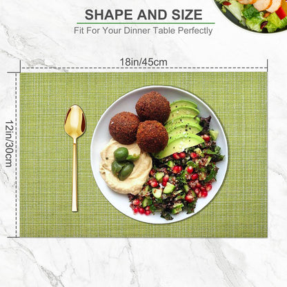 Set of 6 Placemats – Washable Woven Vinyl Table Mats for Dining, Kitchen, Indoor/Outdoor Use
