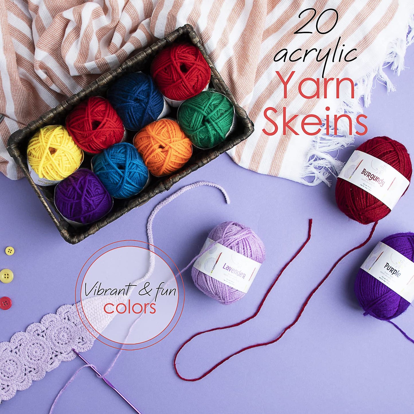 Crochet Kit for Beginners Adults and Kids, Knitting & Crochet Supplies Includes 1500 Yards Assorted Yarn