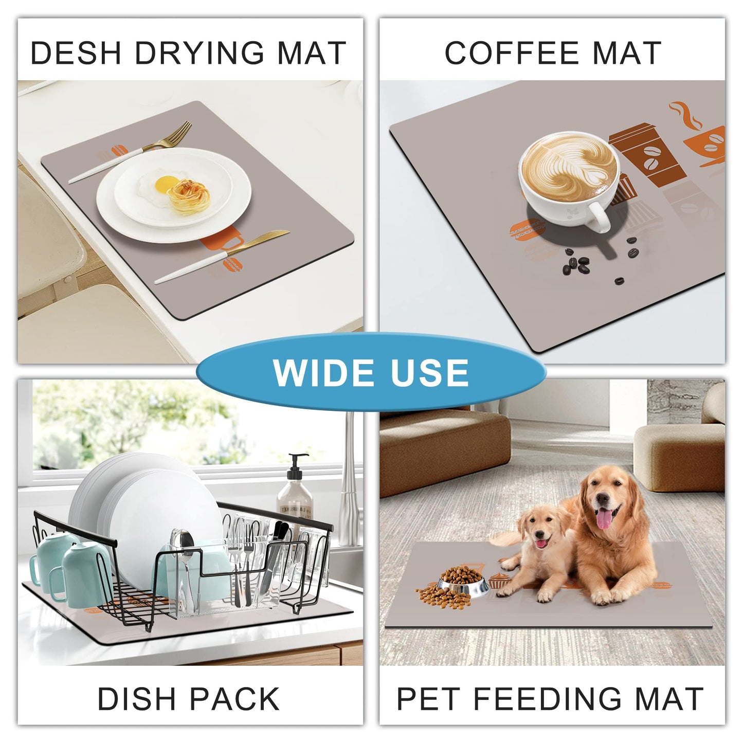 Coffee Maker Mat for Countertops, Coffee Bar Accessories Fit Under Coffee Machine Mat, 19"x12" Rubber Backed Coffee Pots, Table Mat Under Appliance, Dish Drying Mat, Marble Gray for Kitchen Counter