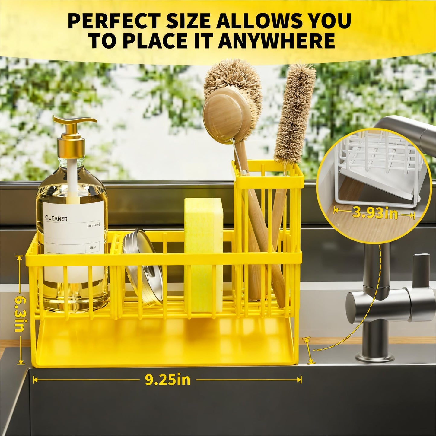 Kitchen Sink Caddy Organzier with High Brush Holder, Sponge Holder for Sink, 304 Rustproof Stainless, Kitchen Countertop Soap Dispenser Organizer, Kitchen Decor and Accessories