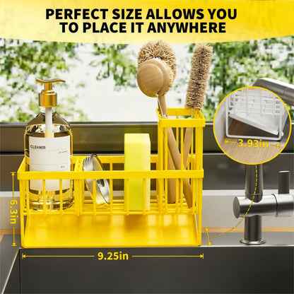 Kitchen Sink Caddy Organzier with High Brush Holder, Sponge Holder for Sink, 304 Rustproof Stainless, Kitchen Countertop Soap Dispenser Organizer, Kitchen Decor and Accessories