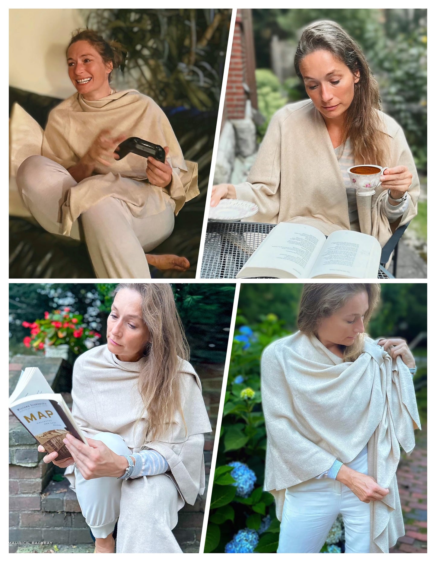 PULI Femmes Grand Poncho Croisé Sur Le Devant Pull Enveloppant Topper Tricoté Élégant Châles Cape pour l'Automne Hiver