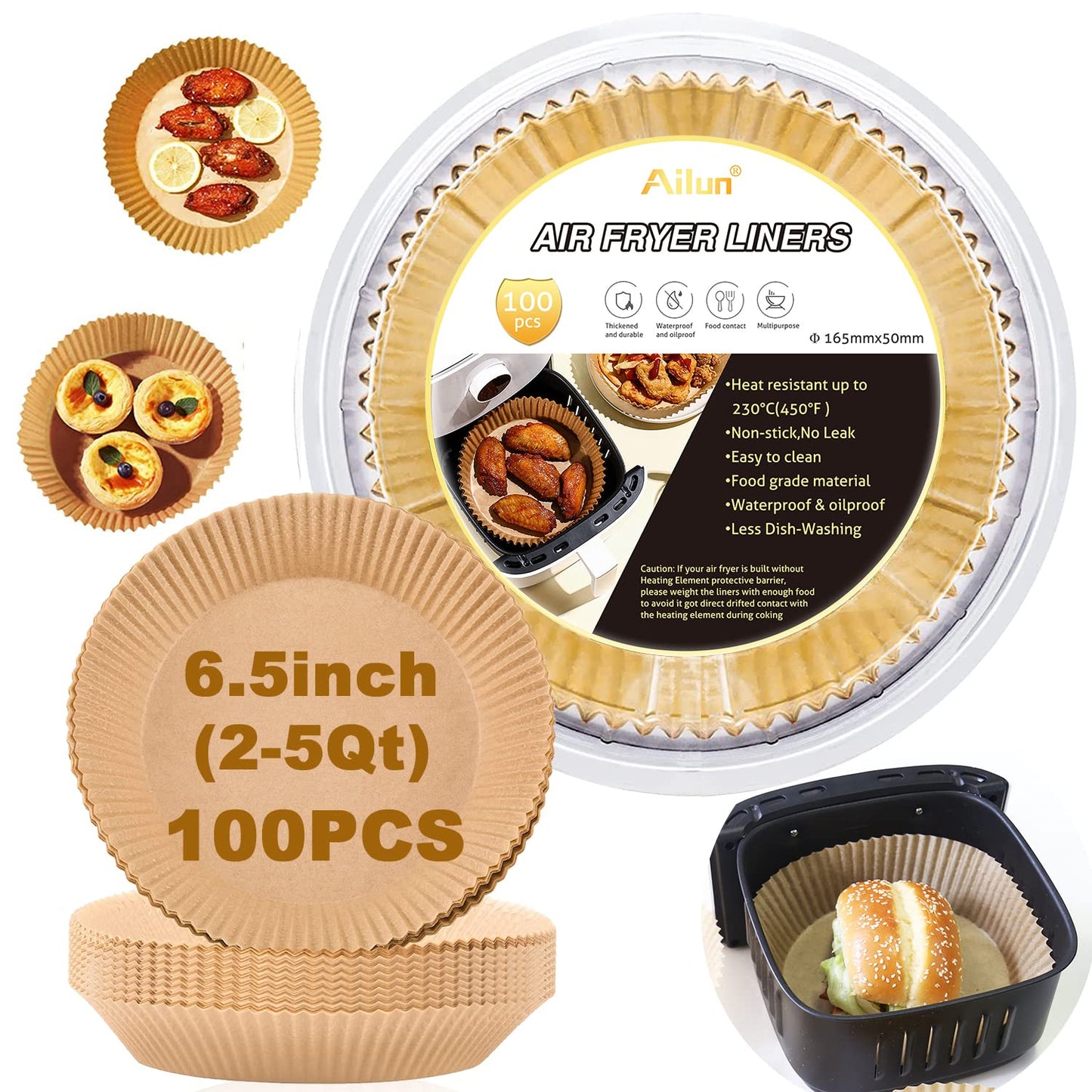 Ailun Air Fryer Paper Liners 8inch, 100PCS Non-Stick Parchment Paper,Oil Resistant,Disposable Food Grade Free of Bleach Paper Square for 5-8 QT Air Fryer Baking Roasting Microwave