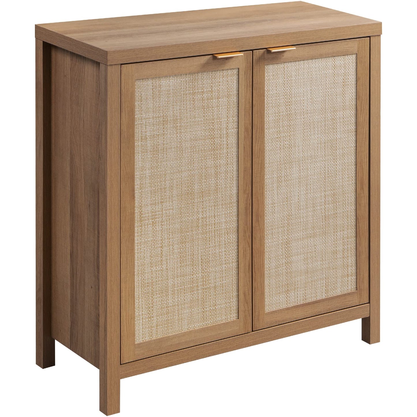 SICOTAS Rattan-Sideboard, Buffetschrank – großer Küchenschrank im Boho-Stil mit Rattan-Aufbewahrung – Holz-Kaffeebar-Schrank, Buffet-Konsolentisch für Esszimmer, Wohnzimmer, Flur – Natur 