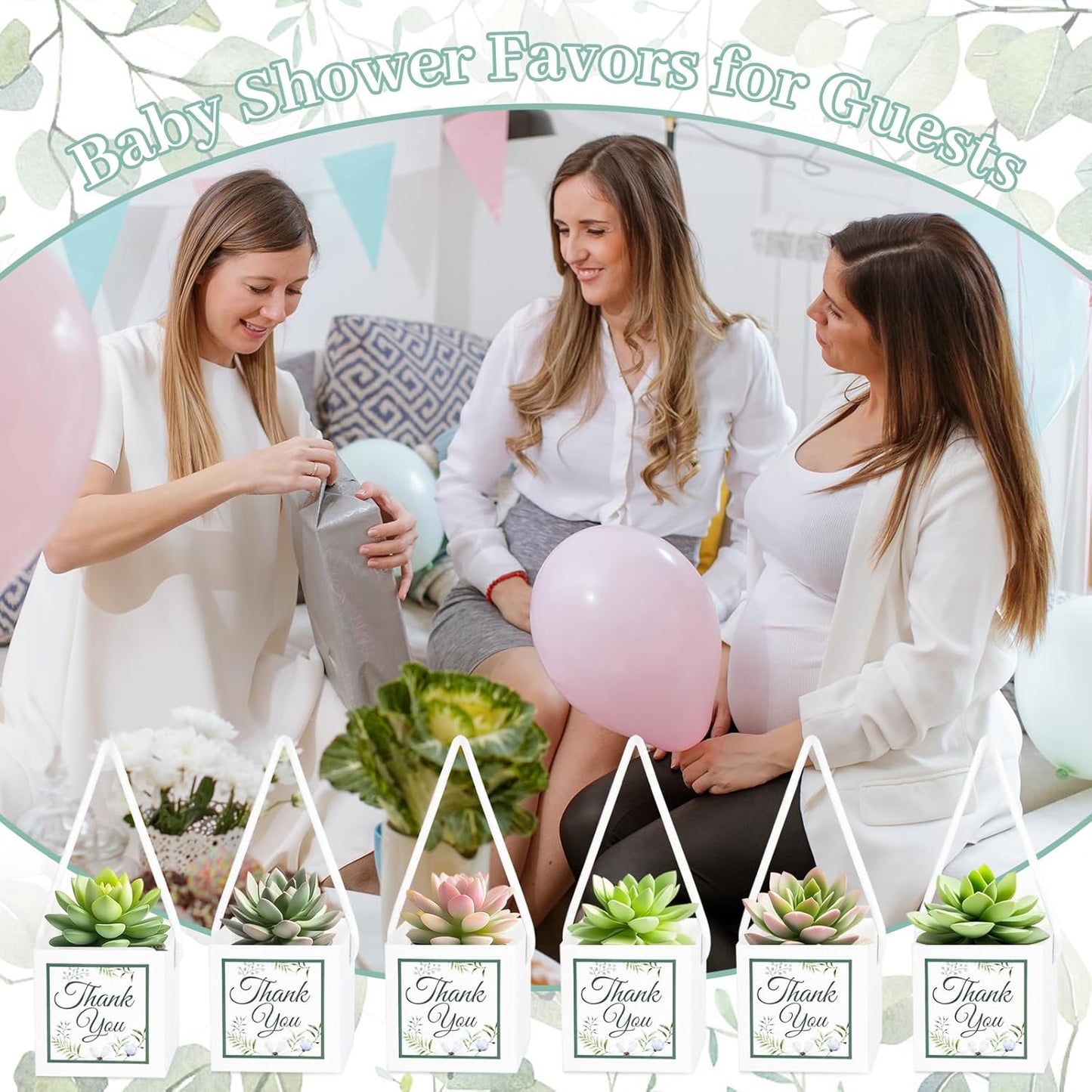 50 Pcs Succulent Wrap Bags with 100 Pcs Thank You Stickers, Unique Baby Shower Succulents Favors Fit 2.5 Inch Pots, Wedding Birthday Graduation Bridal Shower Party Favors for Guest Gift