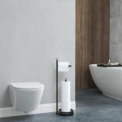 Weighted Freestanding Toilet Paper Holder – Metal Bathroom Stand with Crystal Accent