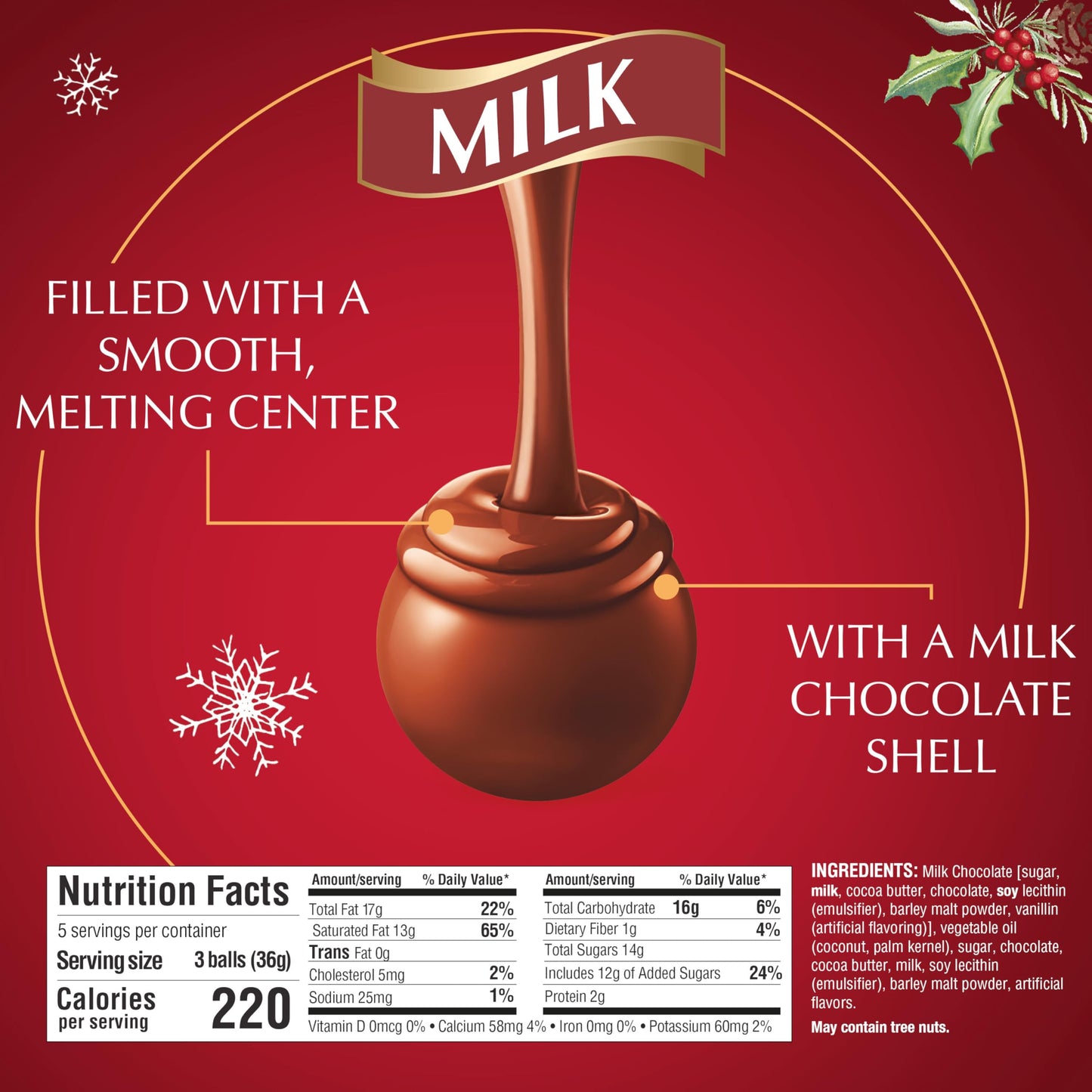 Lindt LINDOR Milchschokoladen-Bonbon-Trüffel, Milchschokolade mit zartschmelzender Trüffelfüllung, 25,4 oz., 60 Stück 