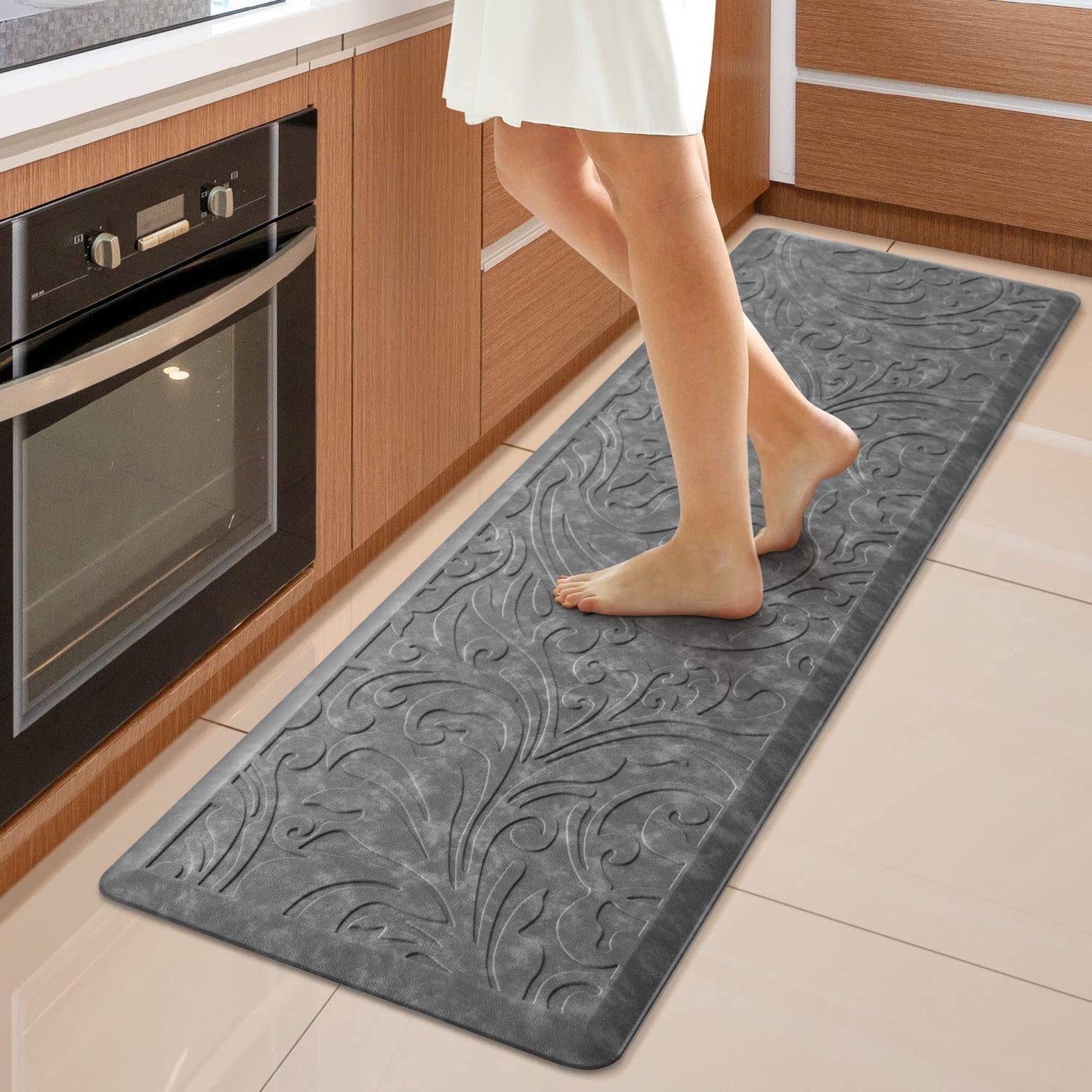 KMAT Tapis de cuisine rembourré anti-fatigue, imperméable, antidérapant, ergonomique, confortable, pour la maison, le bureau, l'évier, la buanderie, le bureau, 43,9 cm (l) x 71,1 cm (L), gris 