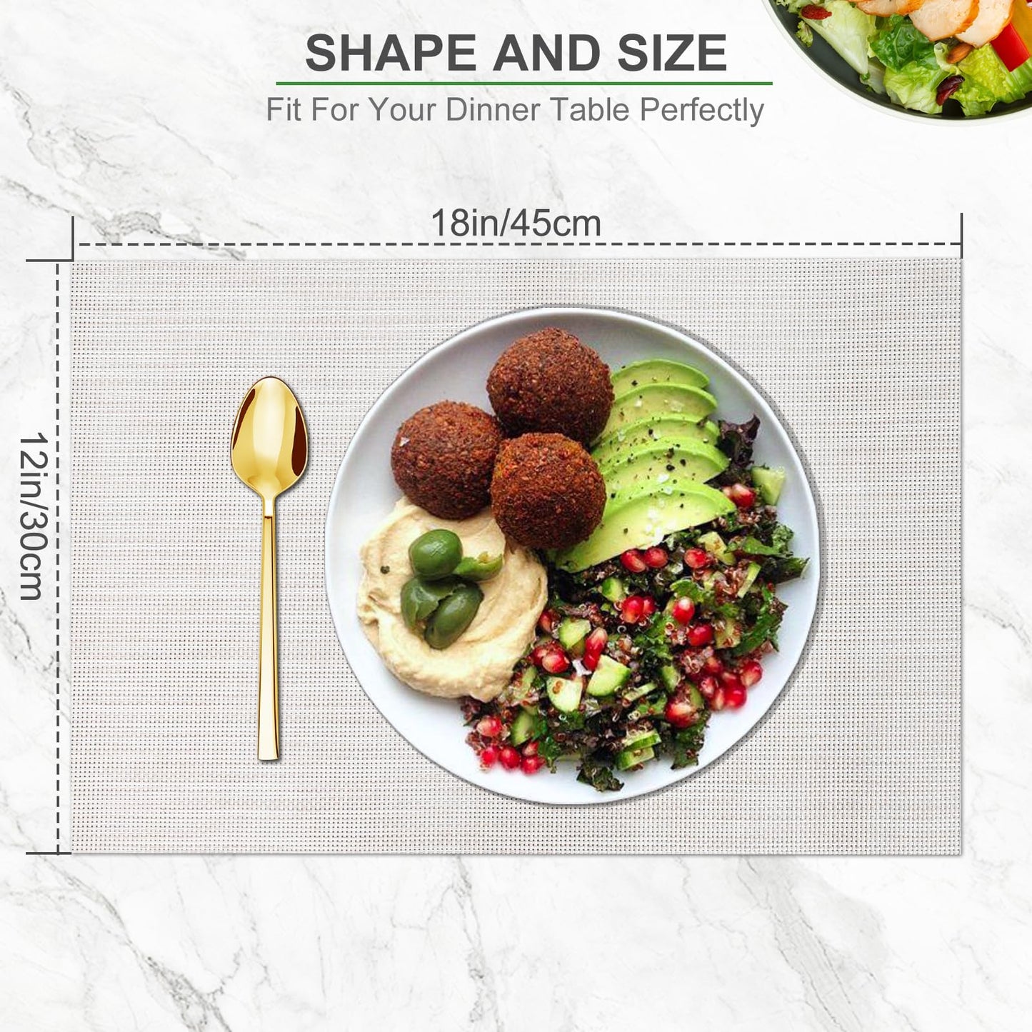 Set of 6 Placemats – Washable Woven Vinyl Table Mats for Dining, Kitchen, Indoor/Outdoor Use