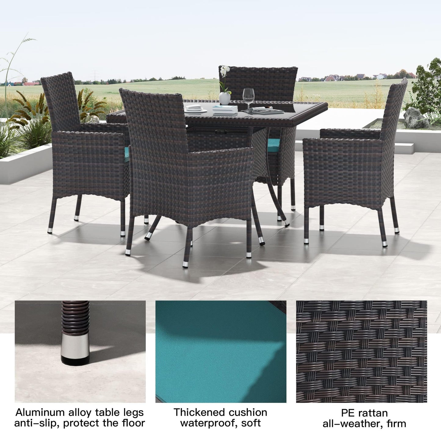 Kullavik 15-Piece Outdoor Dining Set Patio Rattan Furniture Set,Patio Dining Table and Chairs Set with 12 Chairs and Cushions,Square Glass Tabletop with Umbrella Hole for Patio,Backyard,Garden,Red