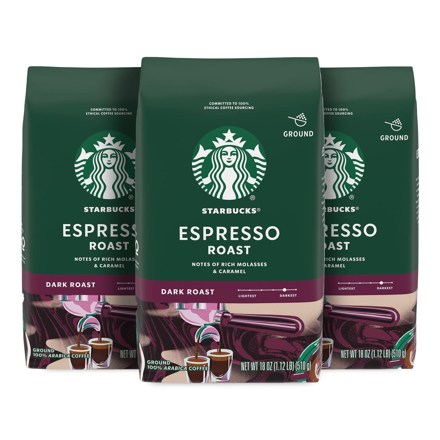 Café moulu Starbucks, café torréfié foncé, torréfaction française, 100 % arabica, 1 sac (28 oz) 