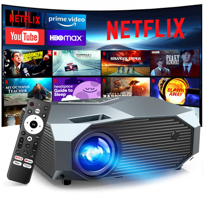 Smart Projector with WiFi 6 & Bluetooth 5.3 – 4K Outdoor/Indoor Movie Projector with Netflix, Prime Video & YouTube