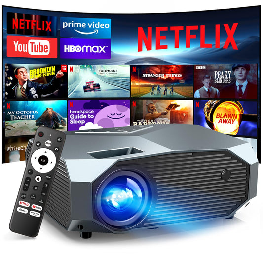 Smart Projector with WiFi 6 & Bluetooth 5.3 – 4K Outdoor/Indoor Movie Projector with Netflix, Prime Video & YouTube