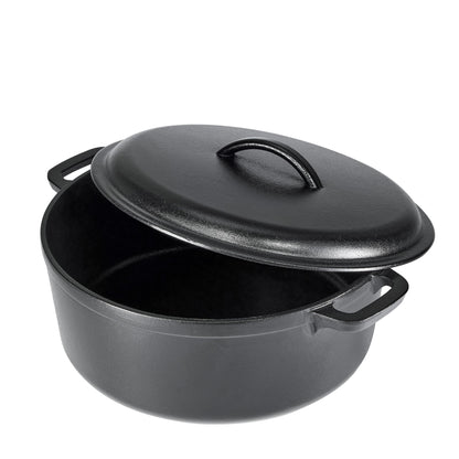 Amazon Basics Round Pre-Seasoned Cast Iron Dutch Oven Pot with Lid and Dual Handles, Heavy-Duty & Large, 7-Quart, Black