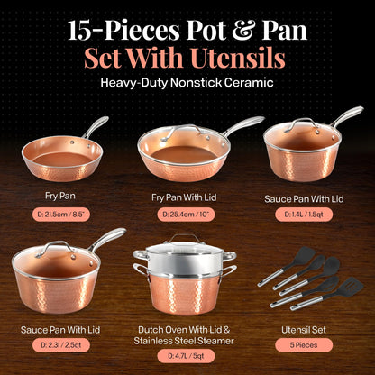 Gotham Steel 10-Piece Nonstick Cookware Set – Ti-Cerama Coating, Skillets, Pots & Steamer Insert – Red