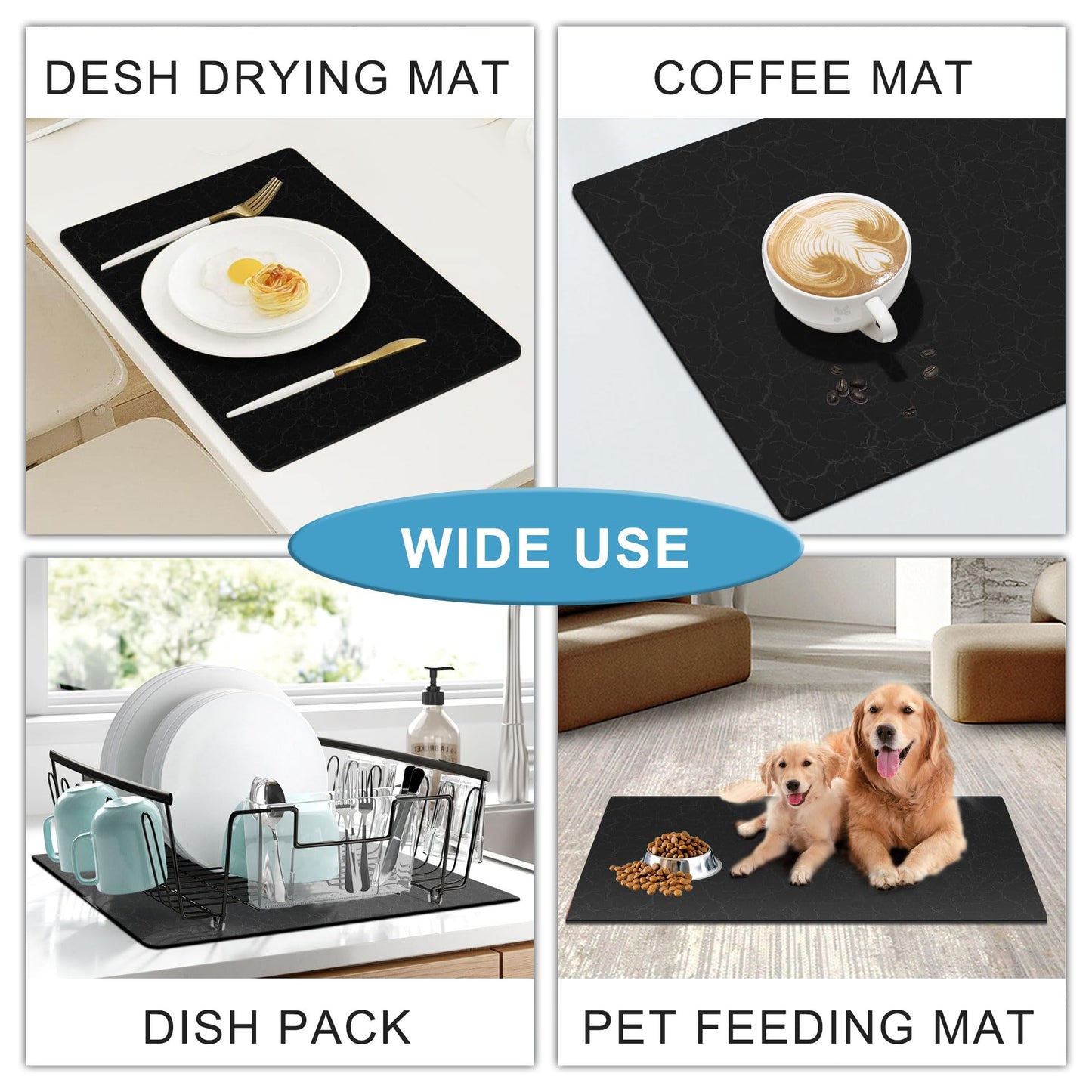 Coffee Maker Mat for Countertops, Coffee Bar Accessories Fit Under Coffee Machine Mat, 19"x12" Rubber Backed Coffee Pots, Table Mat Under Appliance, Dish Drying Mat, Marble Gray for Kitchen Counter