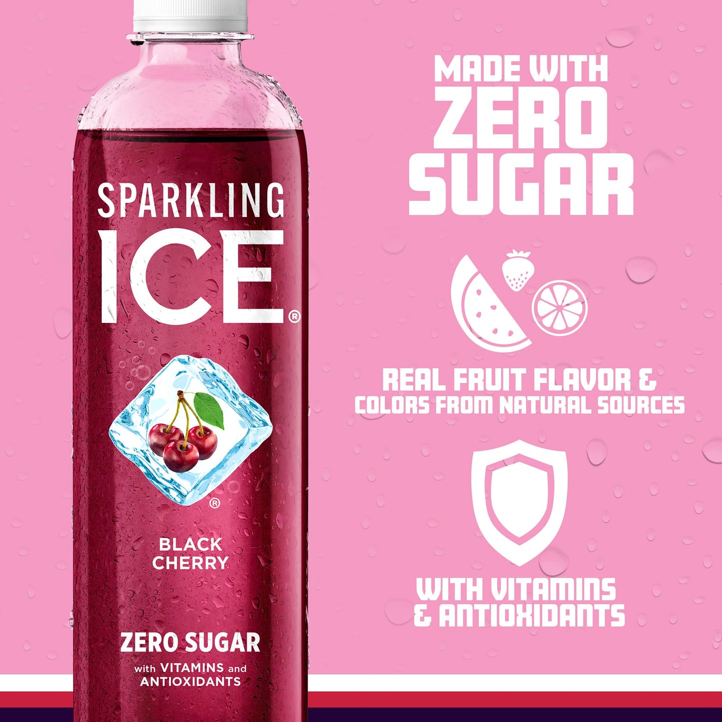 Sparkling Ice, eau pétillante à la cerise noire, eau aromatisée sans sucre, avec vitamines et antioxydants, boisson à faible teneur en calories, bouteilles de 17 fl oz (paquet de 12) 