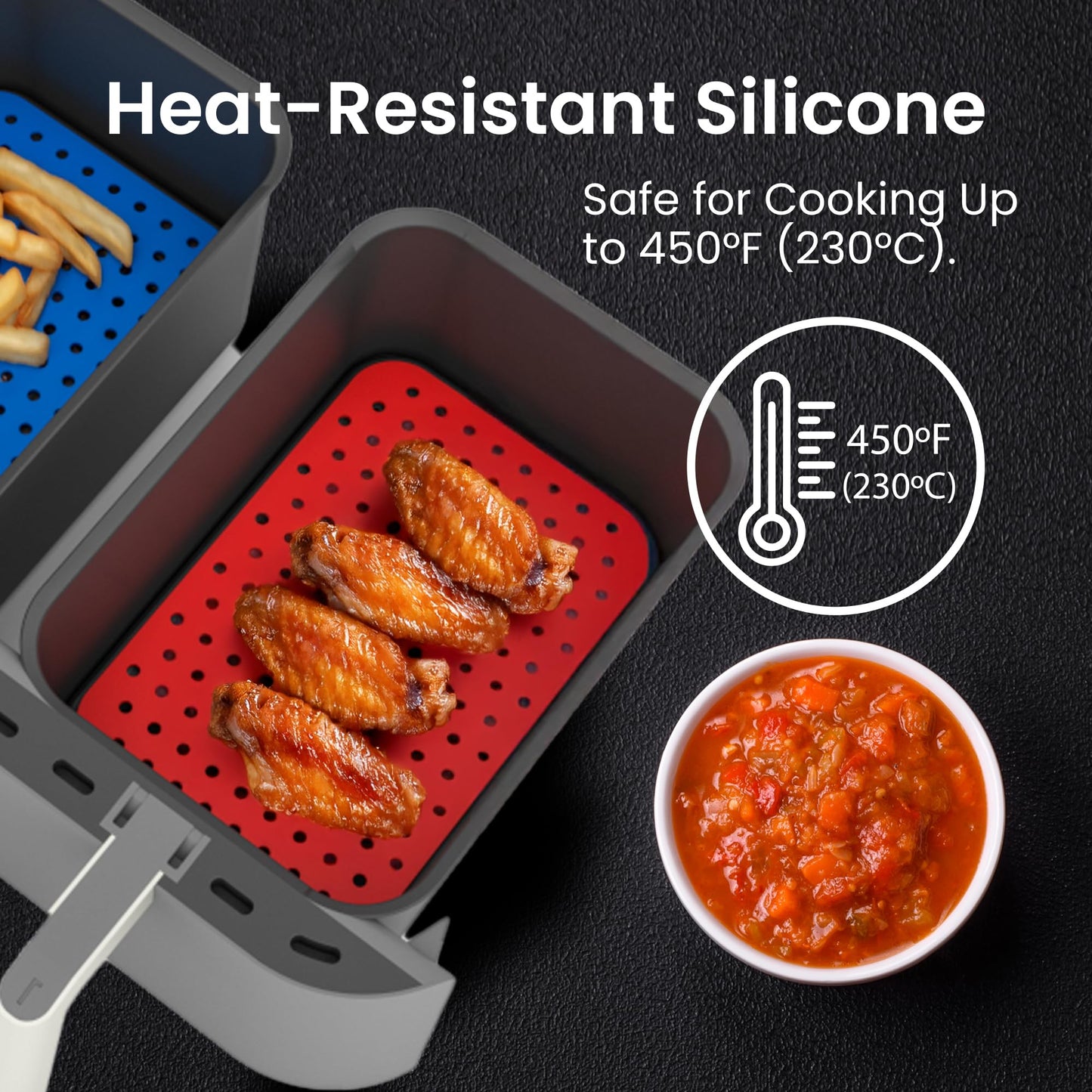 Lot de 3 doublures en silicone pour friteuses à air de 5 QT ou plus - Doublures carrées en silicone pour friteuse à air de 8,5 po - Accessoires pour friteuse à air réutilisables et faciles à nettoyer - Remplacement du papier sulfurisé antiadhésif 