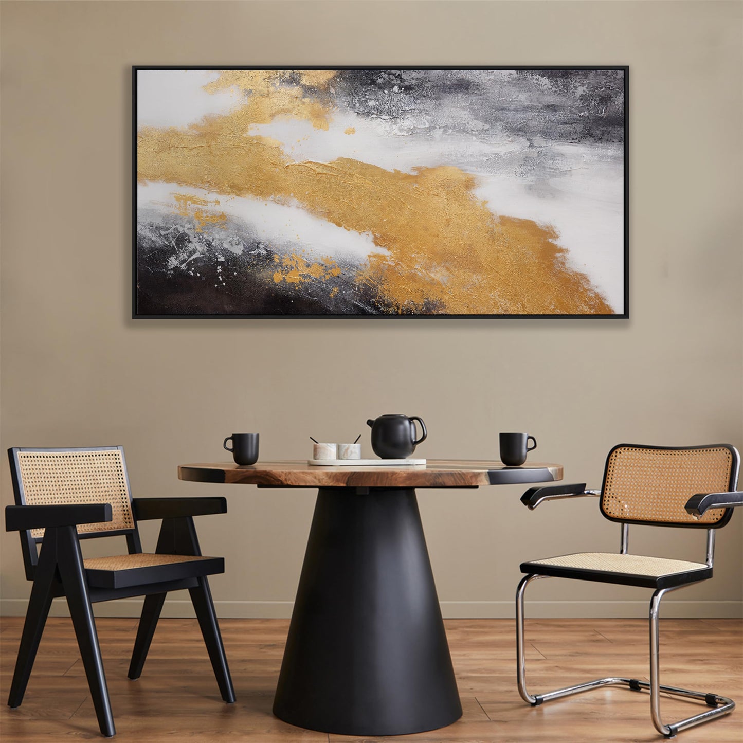 Gerahmte Wandkunst, abstrakte Wanddekoration mit Blattgold, Leinwanddrucke, Gemälde, abstrakte Kunstwerke für Wohnzimmer, Büro, Schlafzimmer, Heimdekoration, 61 x 121 cm 