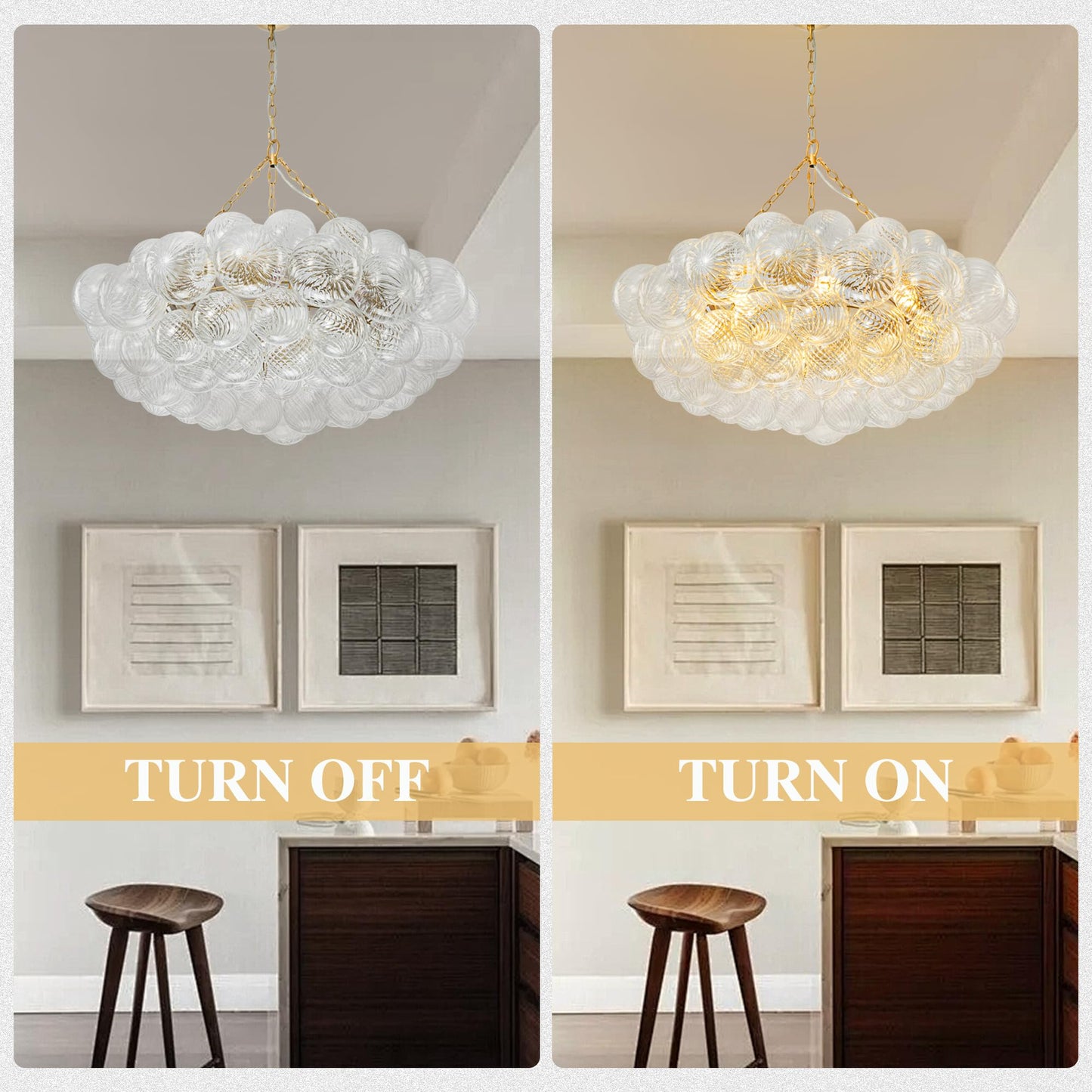 Gold Bubble Chandelier 4-Tier Round Clear Glass Globe Chandeliers 8 Lights 24Inch Dia Blown Glass Pendant Chandelier Light Fixture for Dining Room Bedroom Living Room