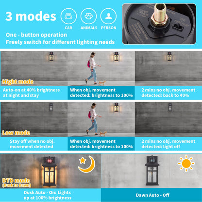 Motion Sensor Outdoor Wall Light – Waterproof, Dusk to Dawn, Matte Black