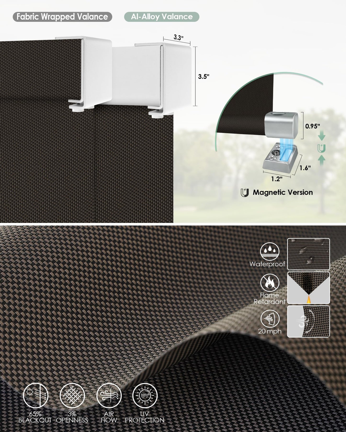 Yoolax Motorisierte Außenrollos, Smart-Jalousien, kompatibel mit Alexa Google, Sonnenschutz mit Fernbedienung, Smart-Jalousien für Veranda, Terrasse, wasserdichte Rollos, individuell anpassbar (3 % Offenheit, Alpine Rock) 