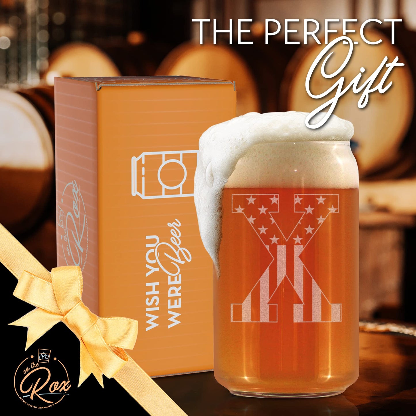 Monogram Beer Glasses for Men (A-Z) 16 oz - Engraved Beer Gifts for Men Brother Son Dad Neighbor - Unique Christmas Gifts for Him - Personalized Drinking Gift Beer Glass Mugs (J)